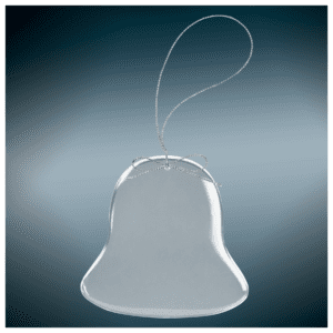 bell shaped glass ornament on silver string